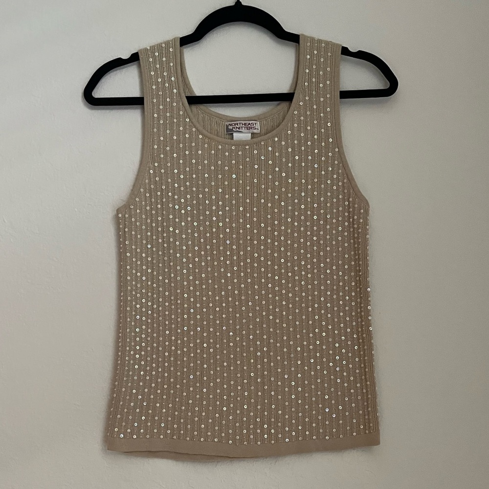 vintage Northeast Knitters L beaded beige tank 100% cotton